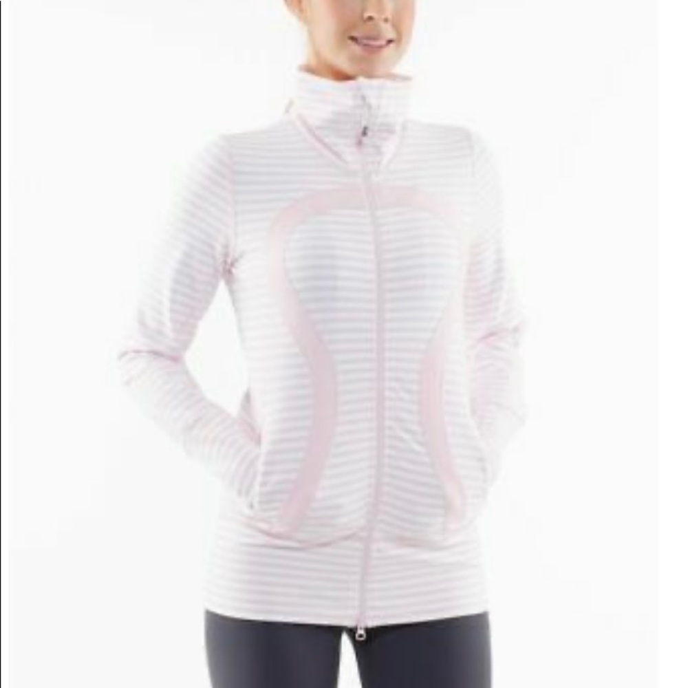 Lululemon Stride Full Zip Long Knit Jacket Pink Pig White Striped